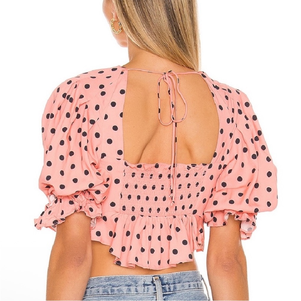 For Love & Lemons Keeley Pink Black Polka Dot Top Small Revolve - Picture 2 of 4